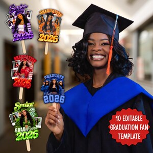Grad Fan 2026 Canva Editable Template, Graduate Fans Senior, Graduation Sign, Class of 2026 Graduation Paddle, Graduation Fan, DIY Canva