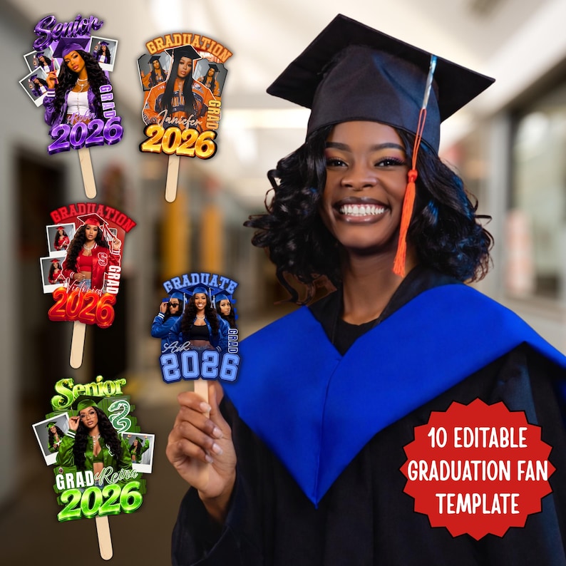 Grad Fan 2026 Canva Editable Template, Graduate Fans Senior, Graduation Sign, Class of 2026 Graduation Paddle, Graduation Fan, DIY Canva