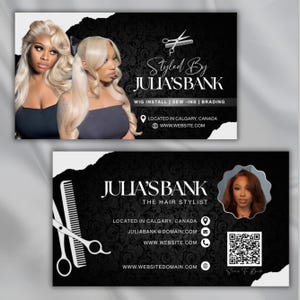 Modern Hair Stylist Business Card Template, Beauty Salon Card for Wig & Braid Stylists, Luxury Modern Hair Stylist Business Card, DIY Canva