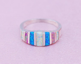 Opal Inlay Ring, Kaleidoscope Fire Jewelry