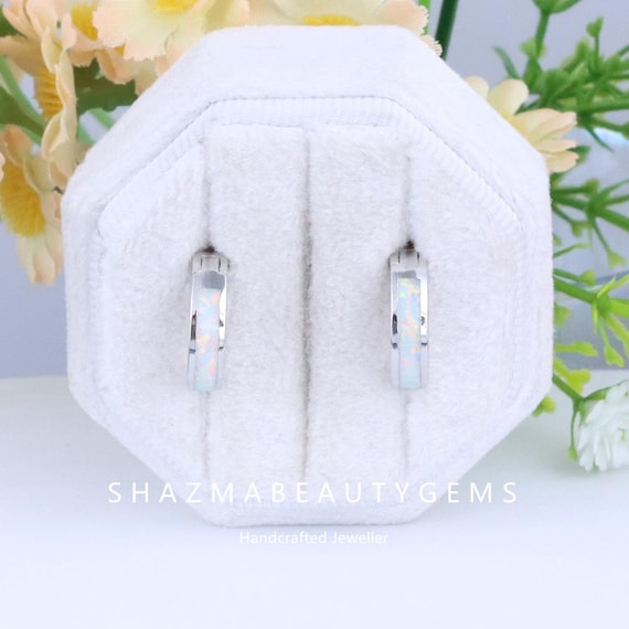Sterling Silver Opal Halo Hoops, Petite Huggie Earrings, Delicate Circle Jewelry