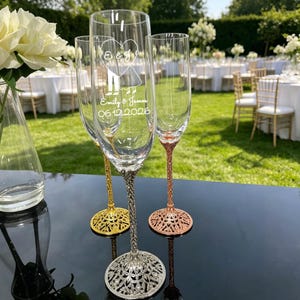 Personalized Wedding Champagne Flutes Set of 2, Custom Mr & Mrs Toasting Glasses, Bow Pearl Heart Styles, Engraved Engagement Wedding Gift image 11