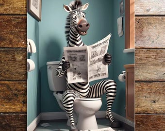 Funny Zebra Bathroom Metal Sign | Animal Toilet Wall Decor | Humorous Bathroom Gift
