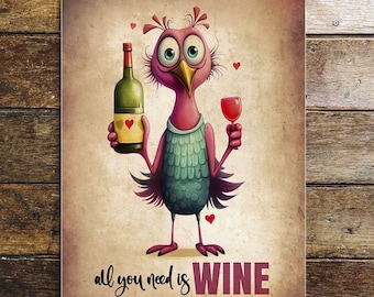 All You Need Is Wine Metal Sign – Funny Lovebird Wall Plaque