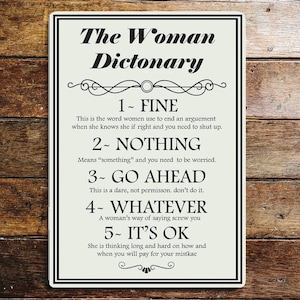 The Woman Dictionary Metal Sign – Funny Definition Wall Plaque for Home & Office