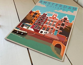 Amsterdam Holland Travel – Retro Metal Wall Sign • Vintage Poster Style