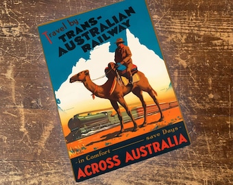 Across Australia Railway – Retro Metal Travel Sign • Vintage Wall Art