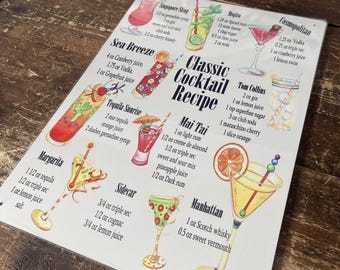 Letrero metálico con receta de cóctel clásico – Placa de pared con humor vintage para bares