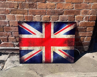 British Union Jack Flag Vintage – Retro Metal Travel Wall Sign, UK Flag Decor