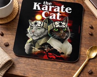 Horror Cats “Karate Cat” Coaster – Funny Cat Parody Drink Mat
