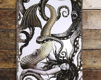 Mermaid & Octopus Metal Sign – Sea Bathroom Wall Art