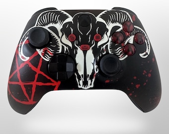 Custom Gothic Occult Xbox Controller – Ram Skull Horror Design – Dark Alternative Gaming Gift – Hand Painted