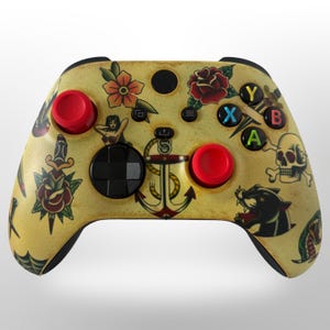 Specialmålad Xbox-kontroll - traditionell tatueringsflashark