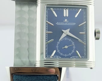 Reloj de pulsera vintage Jeager LeCoultre Reverso Sud Dial con esfera azul y movimiento de cuarzo para hombre. Envío gratis.