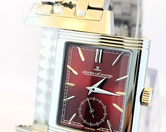 Reloj de pulsera vintage Jeager LeCoultre Reverso Sud Dial con esfera roja y movimiento de cuarzo para hombre. Envío gratis.