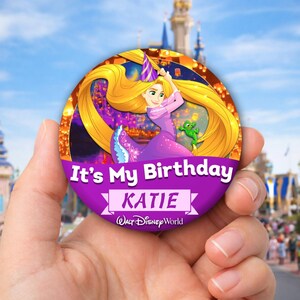 RAPUNZEL verward | 3" verjaardagsknop | Disney-pin | Verjaardagsreis | Personaliseerbaar | Walt Disney World | Disneyland | Disney Cruise Line