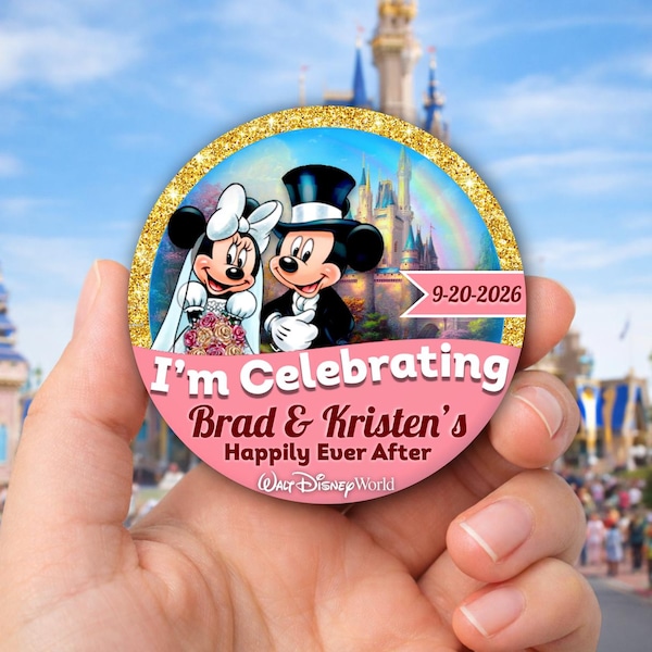 MICKEY & MINNIE | 3" Just Married Button | Disney Wedding | Honeymoon Keepsake | Save The Date | Disney World | Disneyland | Disney Cruise