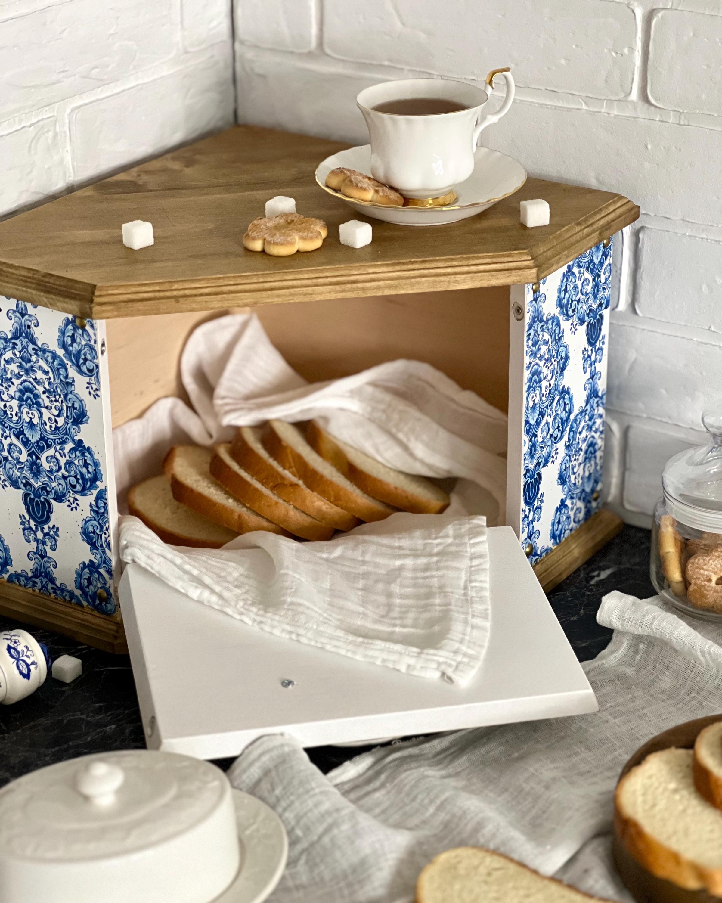 Corner Wooden Bread Box, Bread Storage Box, Farmhouse Kitchen