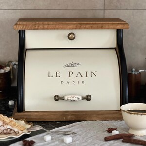 Vintage Black Wooden Bread Box, Bread Storage Box, Kitchen Counter Bread Box, French Country, Housewarming Gift, Baker Gift image 9