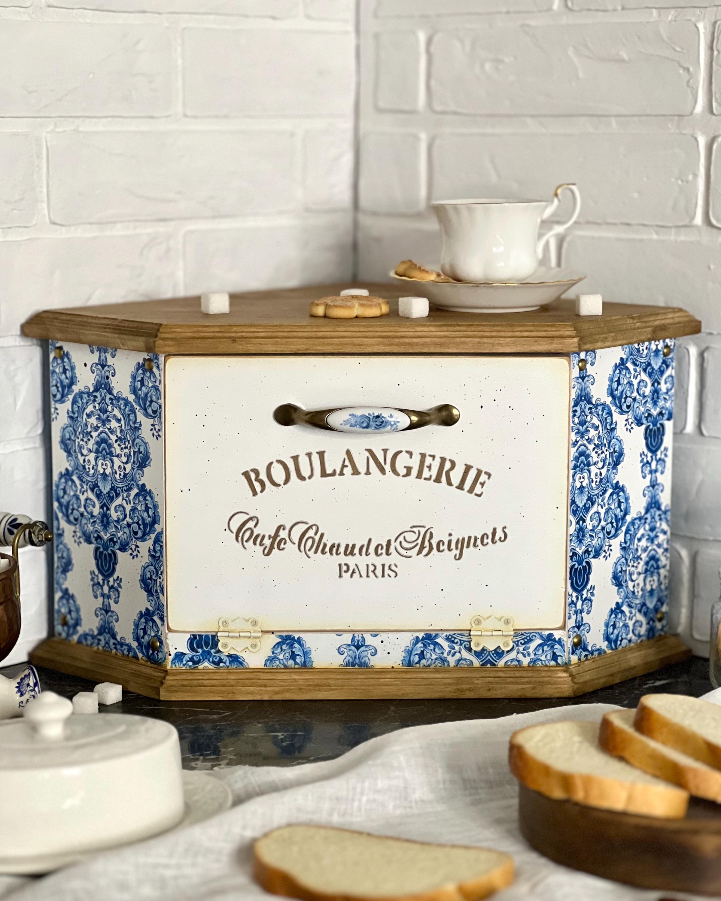 カントリーファニチャー　bread box Corner Wooden Bread Box, Bread Storage Box, Farmhouse Kitchen