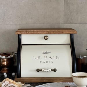 Vintage Black Wooden Bread Box, Bread Storage Box, Kitchen Counter Bread Box, French Country, Housewarming Gift, Baker Gift image 4