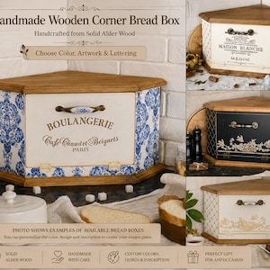 Corner Wooden Bread Box, Bread Storage Box, Farmhouse Kitchen, French Country, Cottagecore Decor, Gift for Family, Housewarming Gift image 5