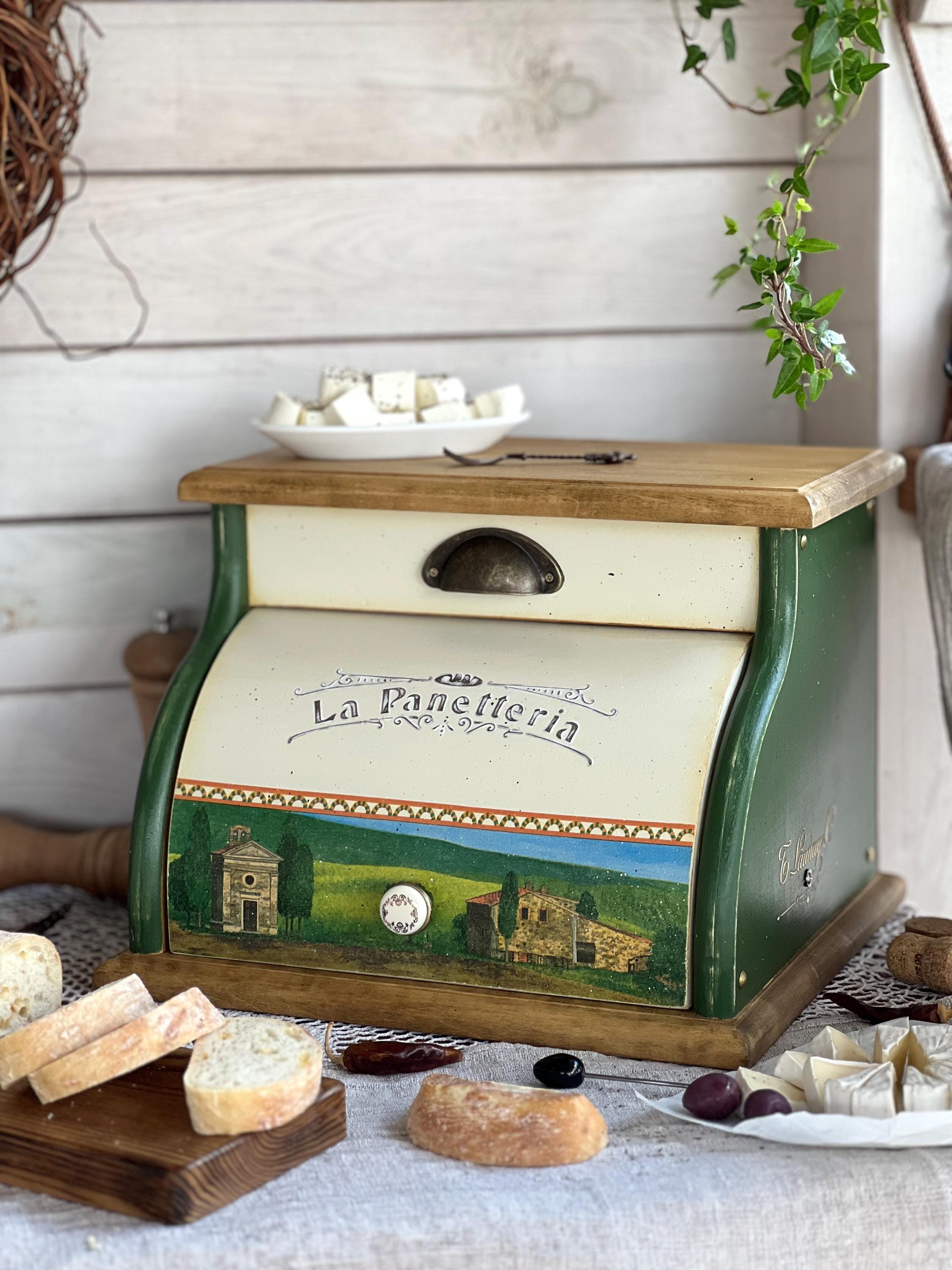 Handmade Green Wooden Bread Box, Farmhouse Bread Bin, Bread