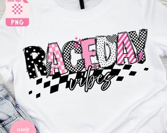 Raceday Vibes Racing Girl PNG チェッカーフラッグ レースママデザイン POD＆昇華印刷用