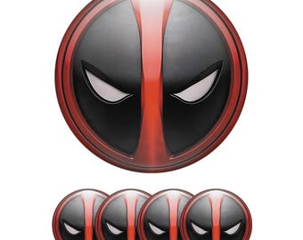 Juego de 4 calcomanías 3D para tapacubos centrales de ruedas – Emblemas de llanta de resina epoxi de Deadpool, pegatinas impermeables para bujes de coche