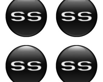 Pegatinas SS 3D con relieve para tapas centrales de ruedas (juego de 4) – Calcomanías de logotipo de resina epoxi para llantas de coche, accesorios de mejora para automóviles