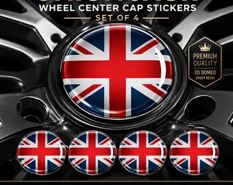 Set di 4 adesivi per coprimozzo ruota con bandiera britannica Union Jack – Adesivi 3D a cupola di alta qualità per auto, camion e moto