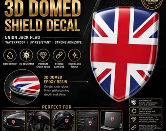 Adesivo 3D a scudo bombato con bandiera del Regno Unito – Emblema Union Jack per auto, stemma automobilistico in resina di alta qualità per auto, camion e motociclette
