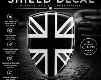 Adesivo 3D a scudo bombato con bandiera britannica (Union Jack) – Emblema in resina con bandiera del Regno Unito per auto, moto e camion, decalcomania automobilistica di alta qualità.