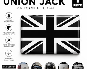 Adesivo 3D bombato con bandiera britannica bianca e nera – Emblema in resina di alta qualità con bandiera del Regno Unito per auto, moto e caschi (1 pezzo)