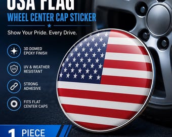 Adesivo per coprimozzo ruota con bandiera USA / Decalcomania in resina 3D bombata / Rivestimento per mozzo ruota con bandiera americana / Adesivo impermeabile per cerchi auto