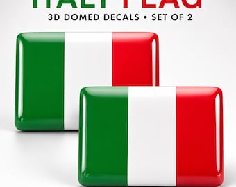 Set di 2 adesivi 3D a cupola con bandiera italiana – Adesivi in resina di alta qualità con bandiera italiana per auto, moto, caschi e personalizzazione di veicoli.