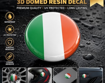 Adesivo 3D in resina bombata con bandiera italiana / Adesivo impermeabile con bandiera italiana / Emblema per auto, casco, laptop e coprimozzo