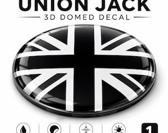 Adesivo 3D bombato con bandiera britannica bianca e nera – Emblema in resina di alta qualità con bandiera del Regno Unito per auto, moto e caschi (1 pezzo)