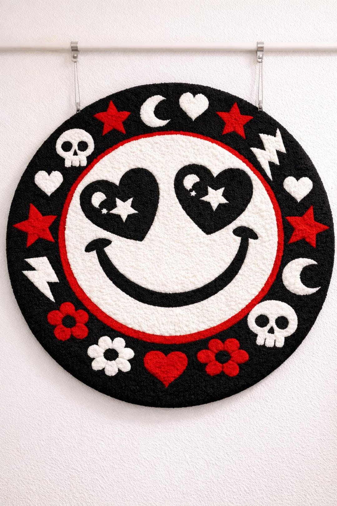 Punk Rugs Gothic Smiley Face Rug, Punk Aesthetic Rug, Hand Tufted Wool Carpet ...