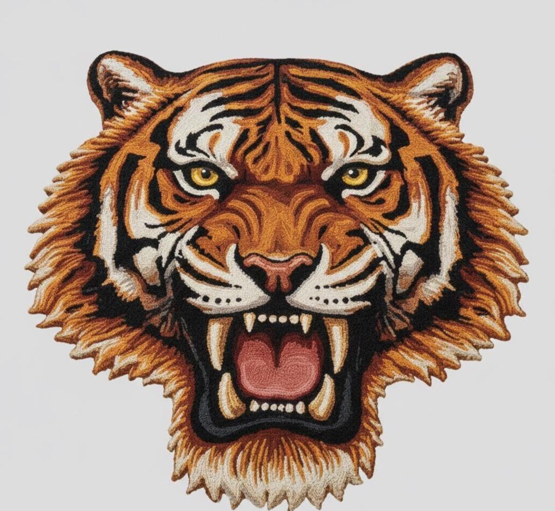 Hand Tufted Tiger Head Area Rug, Fierce Animal Wall Rugs, Handmade Wool ...