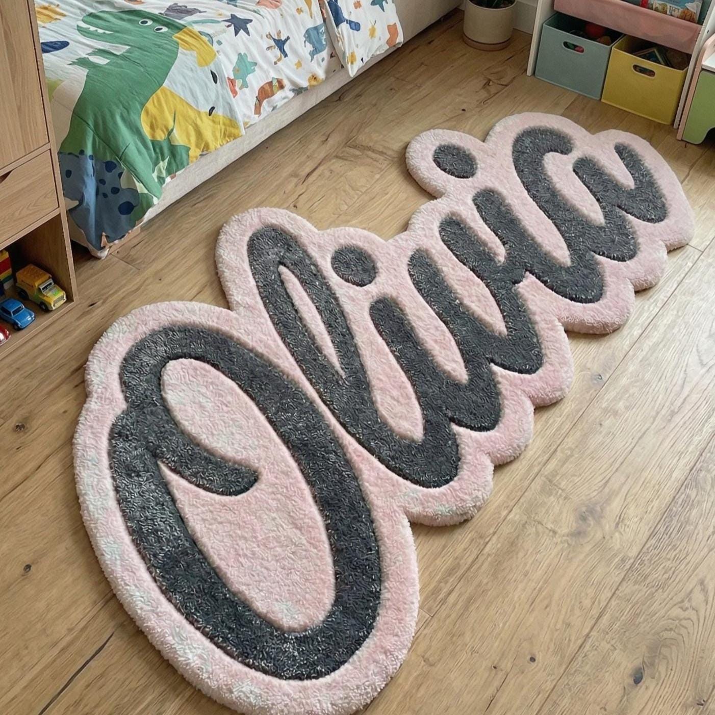 Custom Name Rug, Personalized Hand Tufted Wool Carpet, Modern Kids Room ...