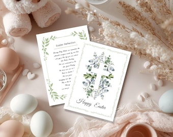 Christian Easter Card Printable | Cross Floral Design, Editable Canva Template, Religious Holiday Greeting