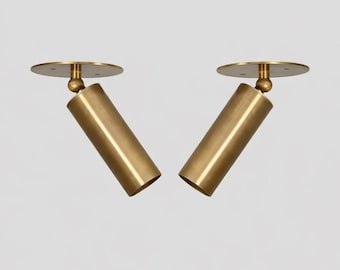 Modern Brass Adjustable Ceiling Spotlight | Minimalist Cylinder Light Fixture | Directional Flush Mount Lighting | Mid Century Style