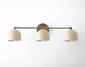 Moderne 3-Licht-Badezimmerleuchte | Mattschwarz oder Cremeton | Messing Wandleuchte | Mid-Century Modern Leuchte
