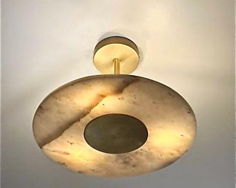 Natur Alabaster Deckenleuchte | Moderne Deckenleuchten | Messing & Stein Leuchte | Luxus Deckenleuchte | Handgefertigt aus Alabaster