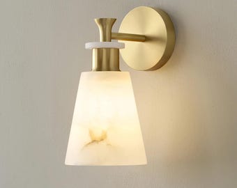 Moderne Alabaster Wandleuchte | Messing Badezimmer Eitelkeit Licht | Minimalistische Wandlampe | Schlafzimmer, neben Beleuchtung | Elegantes Wohnkultur
