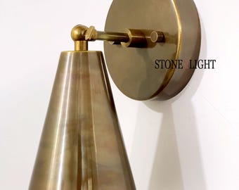 Moderne Rohmessing Kegel Wandleuchte | Verstellbarer Arm, Mid-Century Minimalist Badezimmer Eitelkeitsleuchte