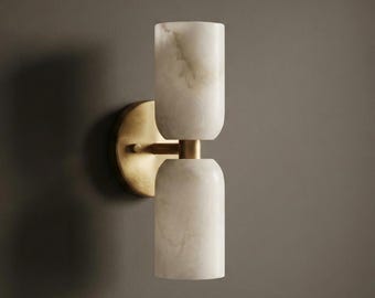 Alabaster Marble Brass Wall Sconce Double Cylinder Handmade Brass Fixture Mid Century Modern Alabaster Lamp Handcrafted Lighting Fixture