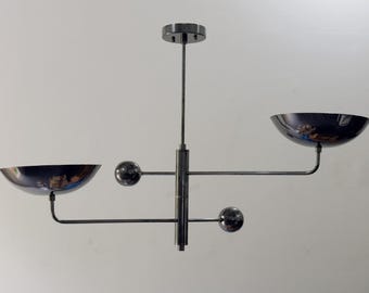 Messing geschwärzt Mid Century Modern Kronleuchter | 2 Arm Sputnik Chandelier Style Deckenleuchte | Minimalistische Leuchte