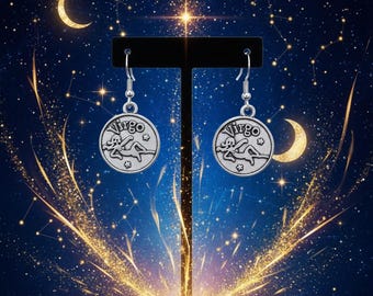 Jungfrau Sternzeichen Ohrringe • Sterling Silber Fischhaken • Astrologie Schmuck